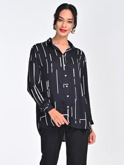 Saltpetre - Women Modal Black Cedar Print Drop Shoulder Shirt