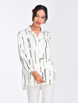 Saltpetre - Women Modal White Cedar Print Drop Shoulder Shirt
