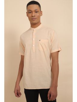 Allen Solly - Men Beige Slim Fit Solid Mandarin Neck Casual Shirt