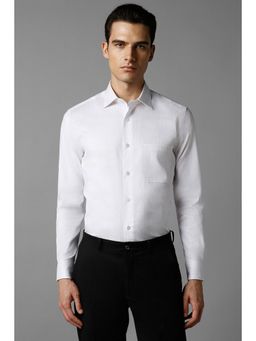 Louis Philippe - Men White Regular Fit Textured Collar Neck Formal Shirt