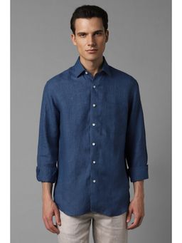 Louis Philippe - Men Navy Blue Regular Fit Solid Collar Neck Casual Shirt