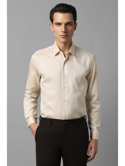 Louis Philippe - Men Cream Slim Fit Solid Collar Neck Formal Shirt