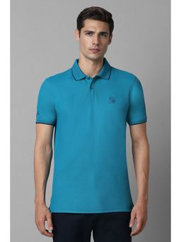 Louis Philippe - Men Blue Slim Fit Solid Collar Neck Polo T-Shirt
