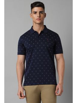 Louis Philippe - Men Navy Blue Slim Fit Printed Collar Neck Polo T-Shirt
