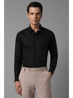 Louis Philippe - Men Black Super Slim Fit Printed Collar Neck Formal Shirt