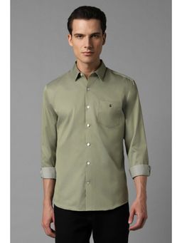 Louis Philippe - Men Olive Slim Fit Stripes Collar Neck Casual Shirt