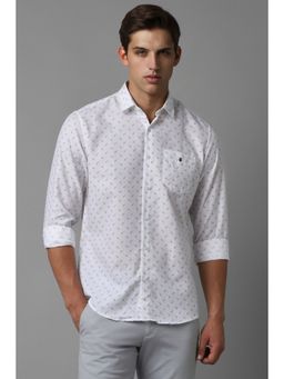 Louis Philippe - Men White Slim Fit Printed Collar Neck Casual Shirt