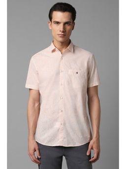Louis Philippe - Men Peach Slim Fit Floral Collar Neck Casual Shirt