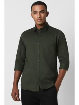 Peter England - Men Green Slim Fit Solid Collar Neck Casual Shirt