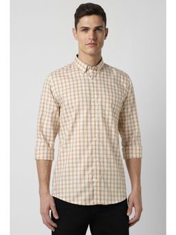 Peter England - Men Cream Slim Fit Checks Collar Neck Casual Shirt