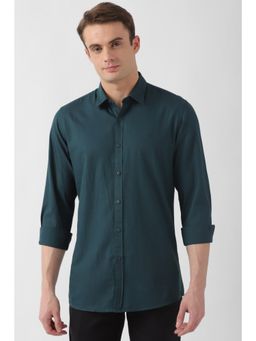 Peter England - Men Green Slim Fit Solid Collar Neck Casual Shirt