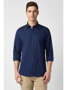 Peter England - Men Navy Blue Slim Fit Solid Collar Neck Casual Shirt