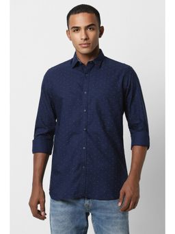 Peter England - Men Navy Blue Slim Fit Printed Collar Neck Casual Shirt