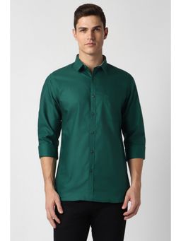Peter England - Men Green Slim Fit Self Design Collar Neck Casual Shirt