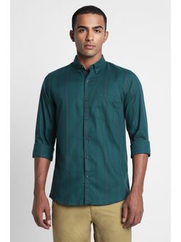 Peter England - Men Green Slim Fit Stripes Collar Neck Casual Shirt