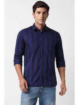 Peter England - Men Navy Blue Slim Fit Stripes Collar Neck Casual Shirt