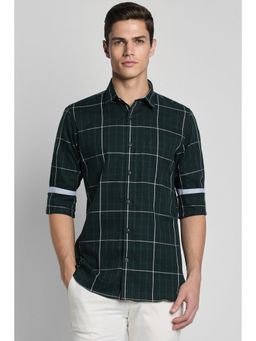 Peter England - Men Green Slim Fit Checks Collar Neck Casual Shirt