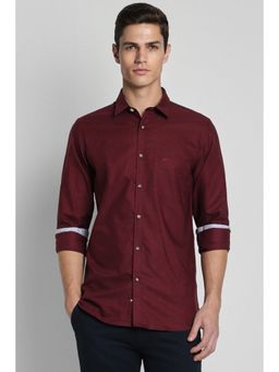 Peter England - Men Maroon Slim Fit Printed Collar Neck Casual Shirt