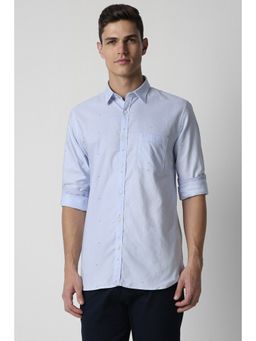 Peter England - Men Blue Slim Fit Printed Collar Neck Casual Shirt