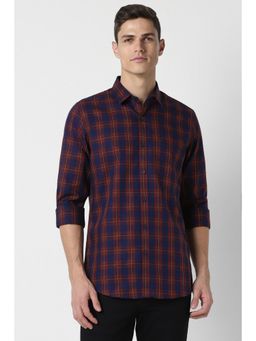 Peter England - Men Navy Blue Slim Fit Checks Collar Neck Casual Shirt