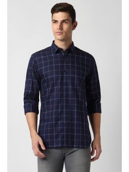 Peter England - Men Navy Blue Slim Fit Checks Collar Neck Casual Shirt