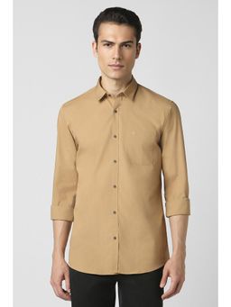 Peter England - Men Brown Slim Fit Solid Collar Neck Casual Shirt