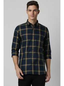 Peter England - Men Navy Blue Slim Fit Checks Collar Neck Casual Shirt