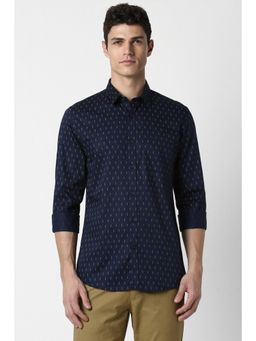 Peter England - Men Navy Blue Slim Fit Printed Collar Neck Casual Shirt