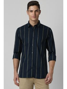 Peter England - Men Navy Blue Slim Fit Stripes Collar Neck Casual Shirt