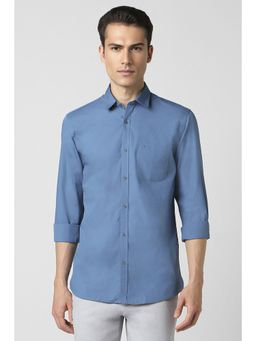 Peter England - Men Blue Slim Fit Solid Collar Neck Casual Shirt