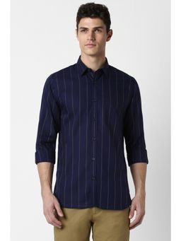 Peter England - Men Navy Blue Slim Fit Stripes Collar Neck Casual Shirt