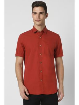 Peter England - Men Red Slim Fit Solid Collar Neck Casual Shirt