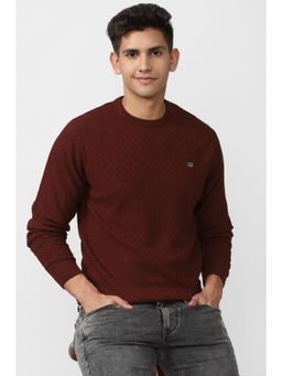 Peter England - Men Maroon Regular Fit Woven Round Neck Sweater