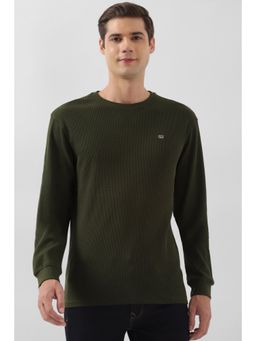 Peter England - Men Green Regular Fit Solid Round Neck T-Shirt
