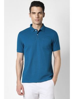 Peter England - Men Blue Regular Fit Solid Collar Neck Polo T-Shirt