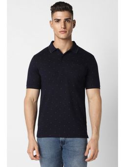 Peter England - Men Black Regular Fit Printed Collar Neck Polo T-Shirt