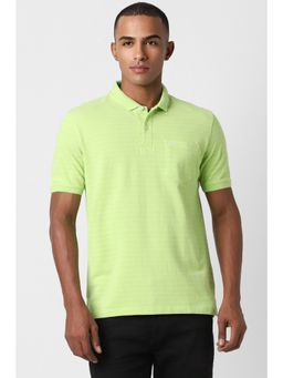 Peter England - Men Green Regular Fit Stripes Collar Neck Polo T-Shirt