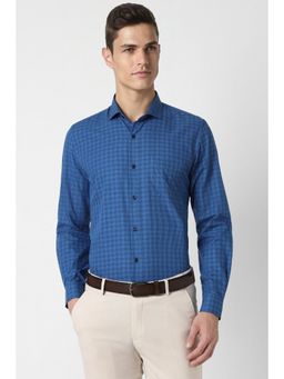 Peter England - Men Blue Slim Fit Checks Collar Neck Formal Shirt