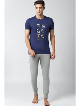 Peter England - Men Blue Regular Fit Graphic Round Neck Co-Ord (Set of 2)