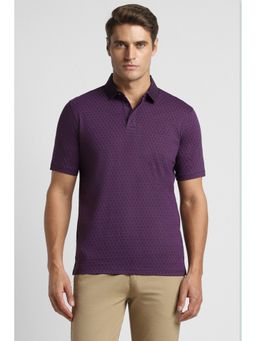 Peter England - Men Purple Regular Fit Printed Collar Neck Polo T-Shirt