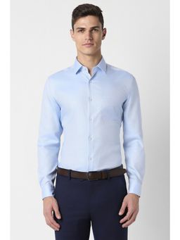Peter England - Men Blue Slim Fit Textured Collar Neck Formal Shirt