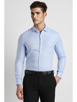 Peter England - Men Blue Slim Fit Textured Collar Neck Formal Shirt