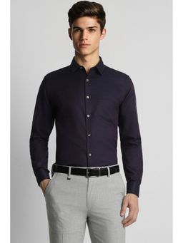 Peter England - Men Purple Slim Fit Textured Collar Neck Formal Shirt