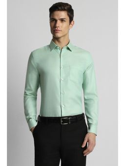 Peter England - Men Green Slim Fit Textured Collar Neck Formal Shirt