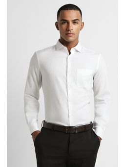 Peter England - Men White Regular Fit Textured Collar Neck Formal Shirt