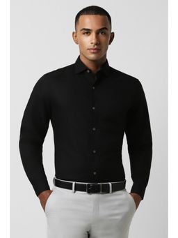 Peter England - Men Black Regular Fit Textured Collar Neck Formal Shirt