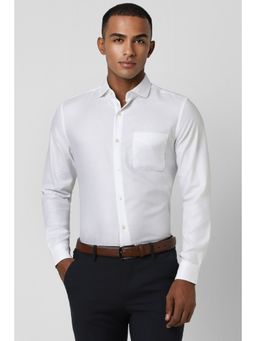 Peter England - Men White Slim Fit Textured Collar Neck Formal Shirt