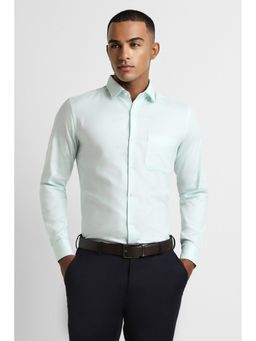 Peter England - Men Green Slim Fit Textured Collar Neck Formal Shirt