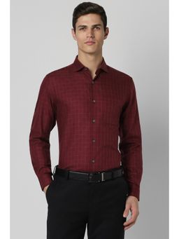 Peter England - Men Maroon Slim Fit Checks Collar Neck Formal Shirt