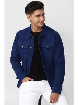 Peter England - Men Blue Regular Fit Solid Collar Neck Denim Jacket